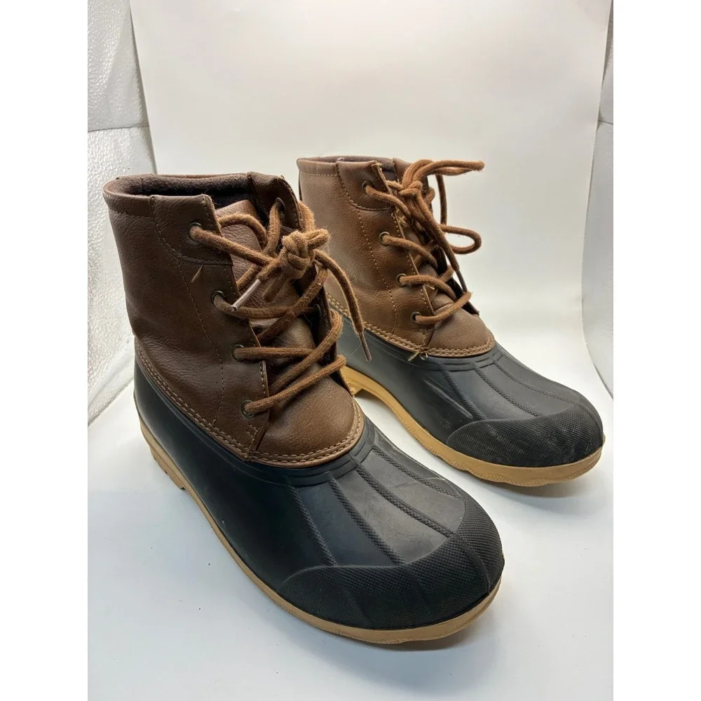 Sperry Saltwater Duck Boots Brown Black Lace Up Ankle‎ Rain Boots Womens 5M